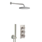Stainless Steel Concealed Thermostatic 2 Outlet Shower Valve with Shower Handset, Shower Head & Arm 