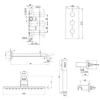 Stainless Steel Concealed Thermostatic 2 Outlet Shower Valve with Shower Handset, Shower Head & Arm  technical drawing 