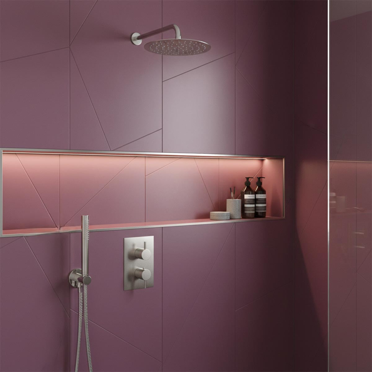Stainless Steel Thermostatic 2 Outlet Shower Valve with Shower Handle and Shower Head & Arm