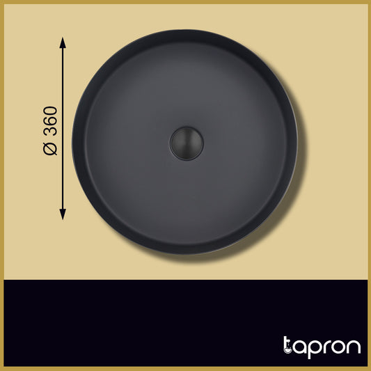 Matt Black Stainless Steel Counter Top Basin-Tapron 1000