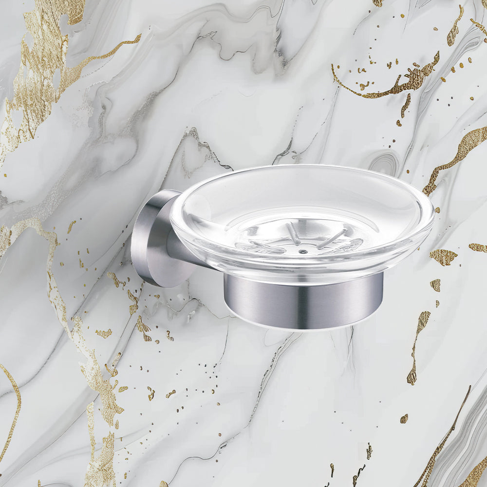 Stainless steel wall mounted soap dish with glass
