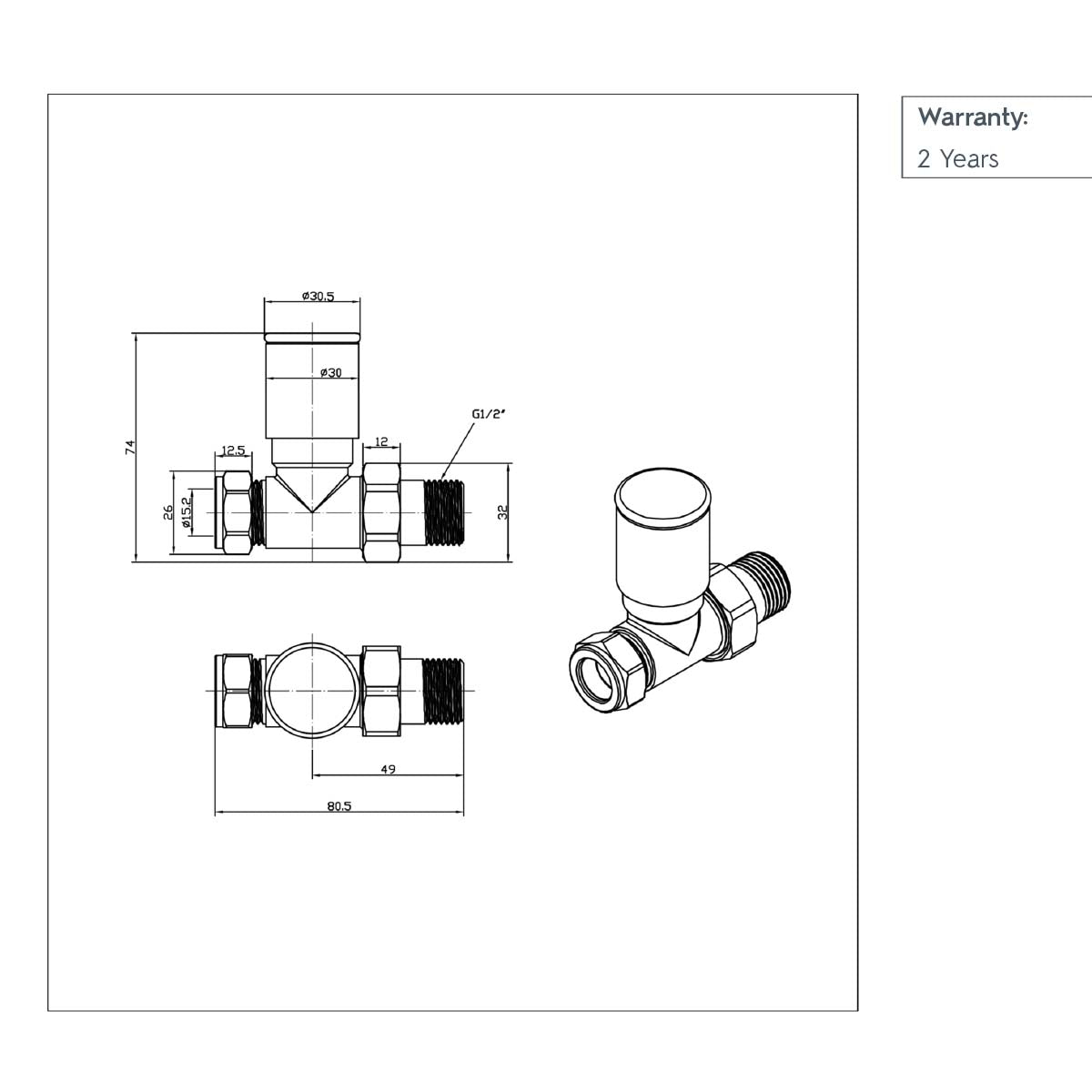 Towel Rail Valves technical drawing