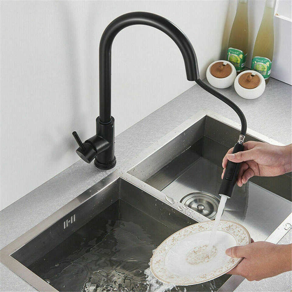 Black kitchen mixer tap