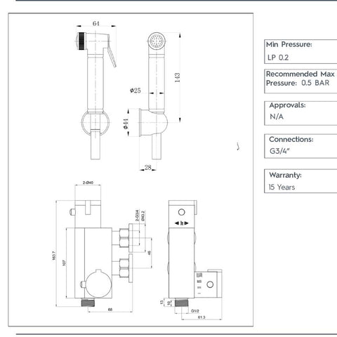 round douche thermostatic bar valve with shower spray kit chrome