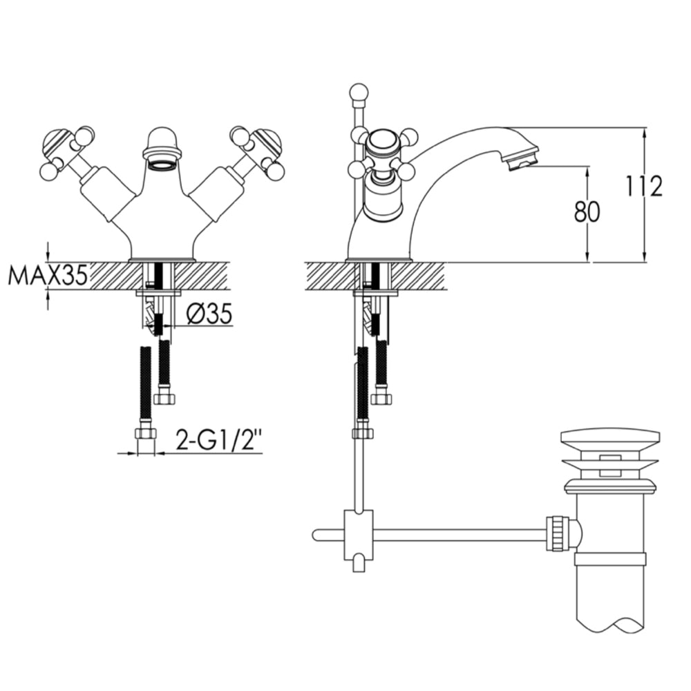 Traditional Brushed Brass Mono Basin Mixer Tap with Pop-up Waste