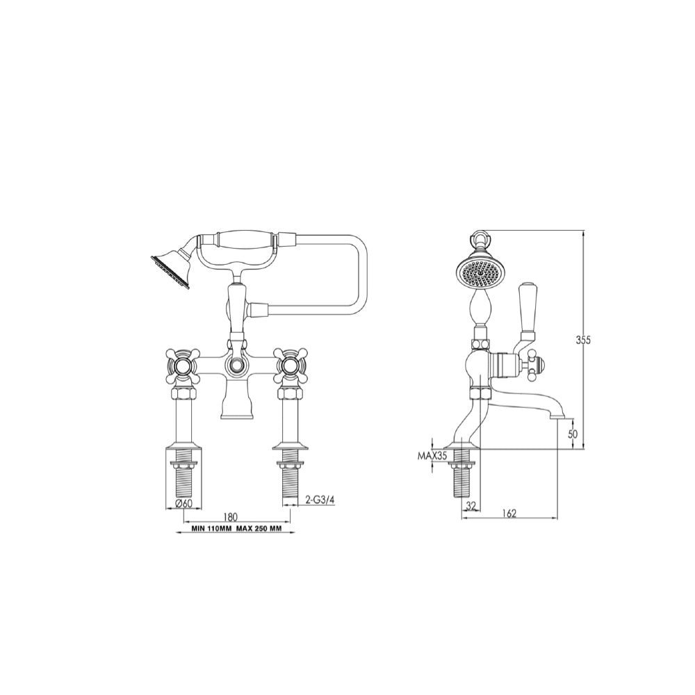Feestanding Bath Shower Mixer with Shower Kit - Brushed Brass