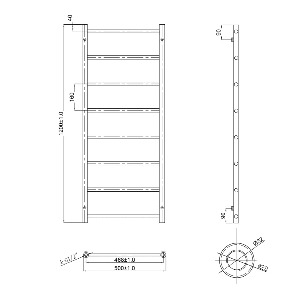 Black towel heated towel rail