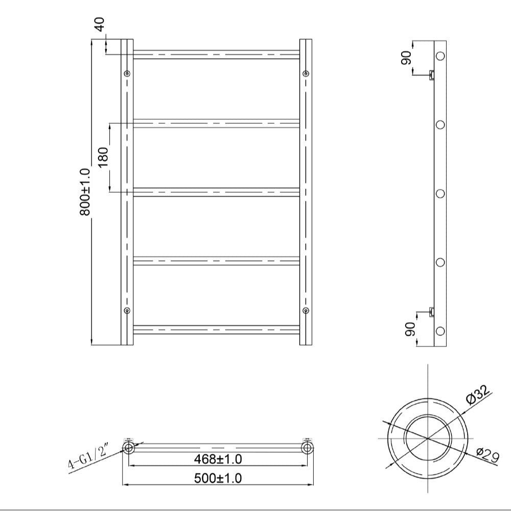 Black towel radiator 800 x 500 mm