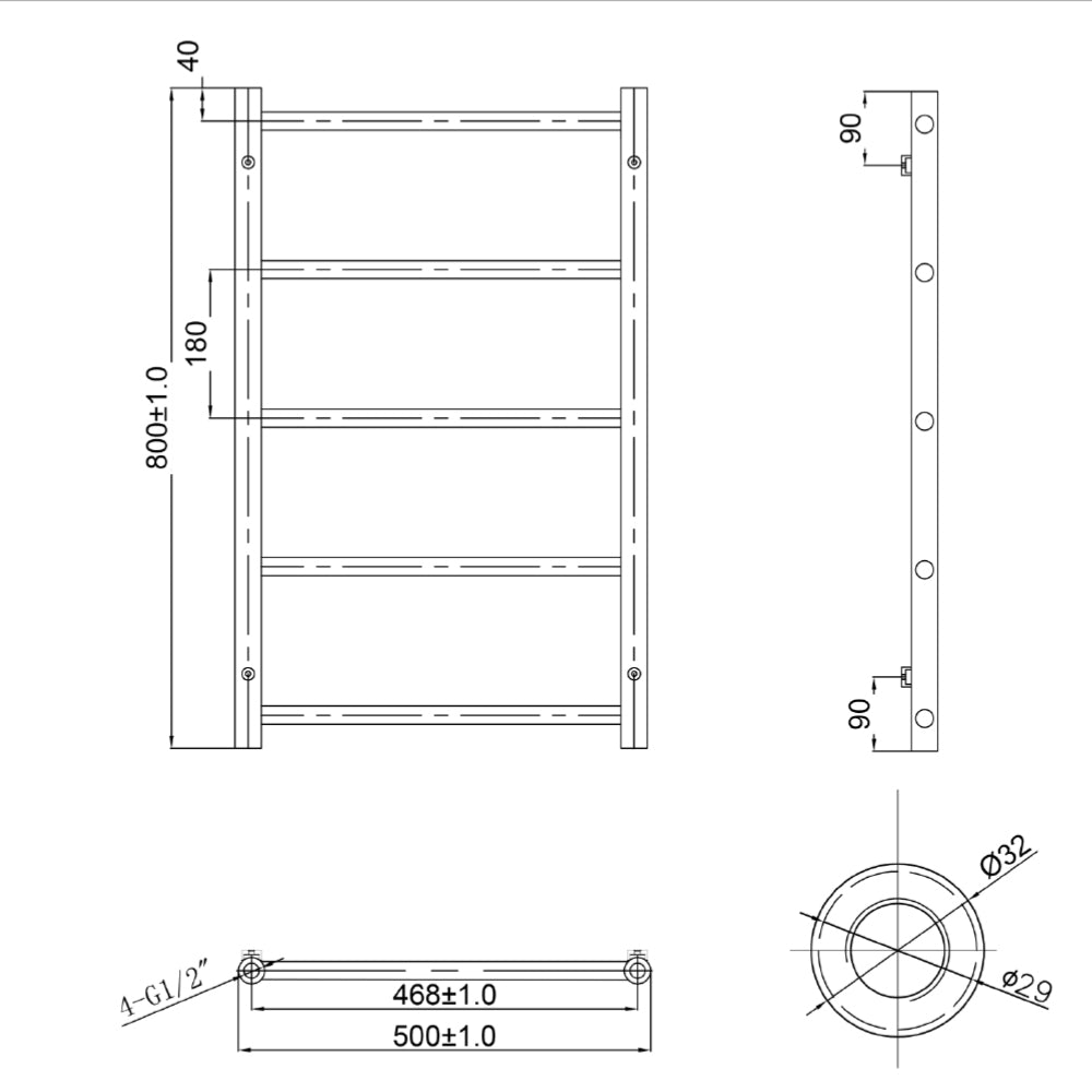 towel rail radiator for bathroom chrome 800mm x 500mm