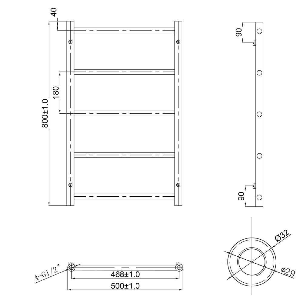 dual fuel black towel rail 800 x 500 dimensions