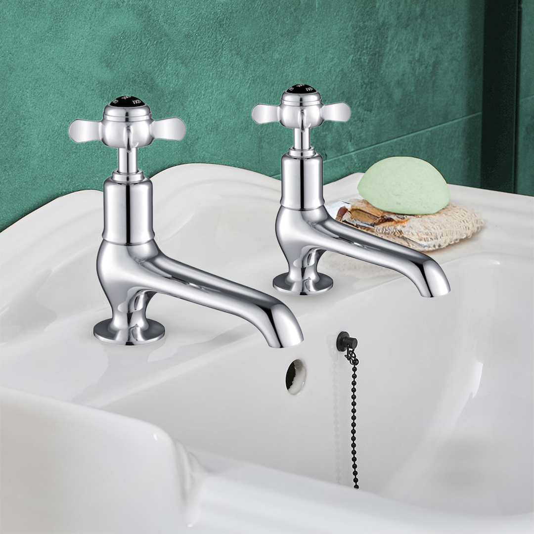 brass bathroom pillar taps Main image