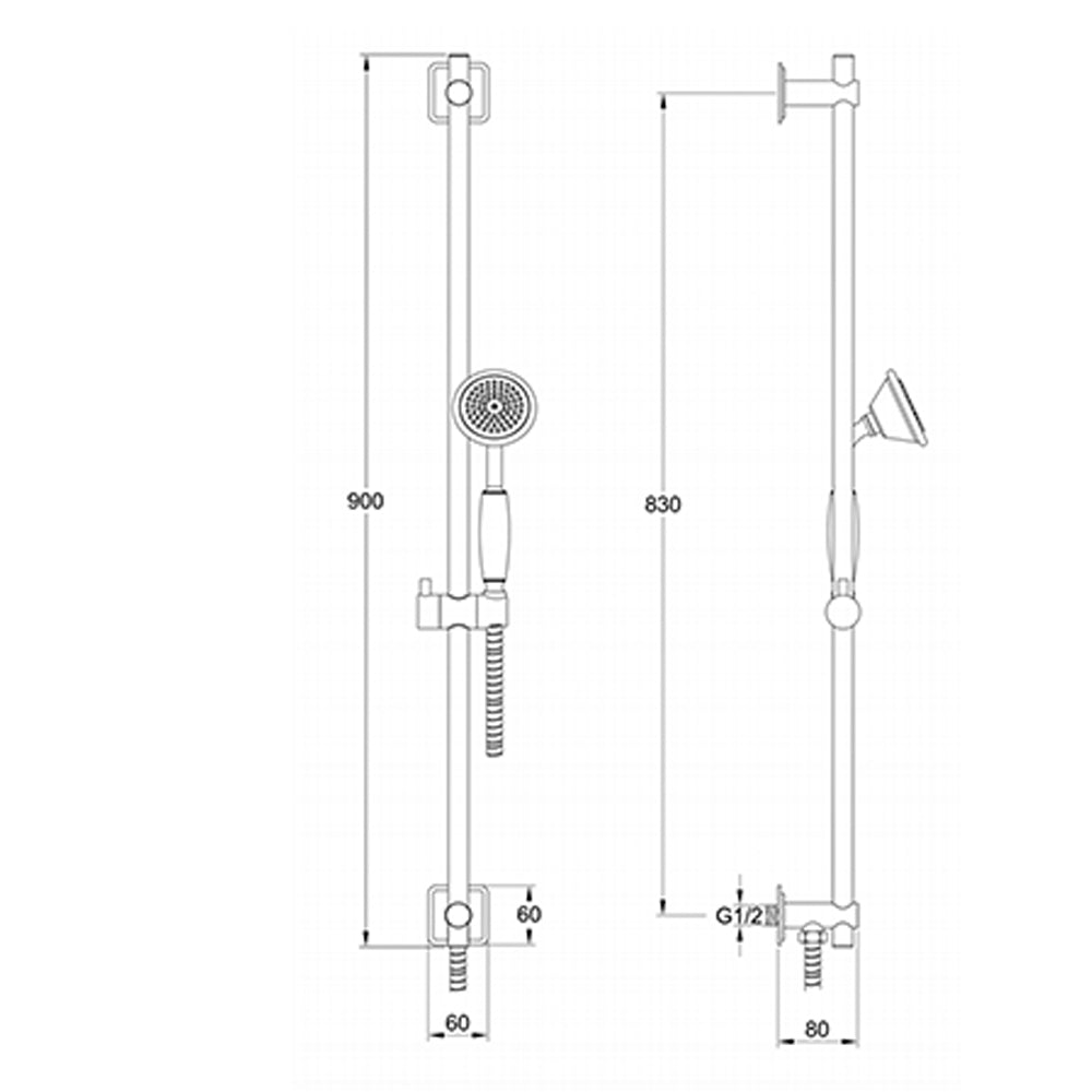 Shower Riser Rail Kit with Handset - Brushed Brass