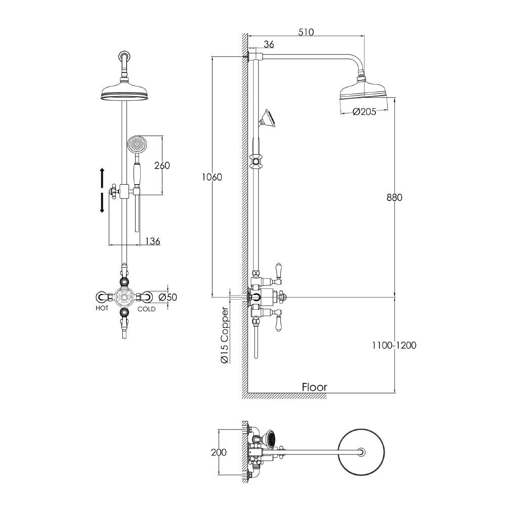 Traditional Rigid Riser with Exposed Valve - Technical drawing