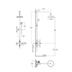 Rigid Riser with Exposed Valve, Handshower and 200mm Shower Head and Arm - Technical drawing
