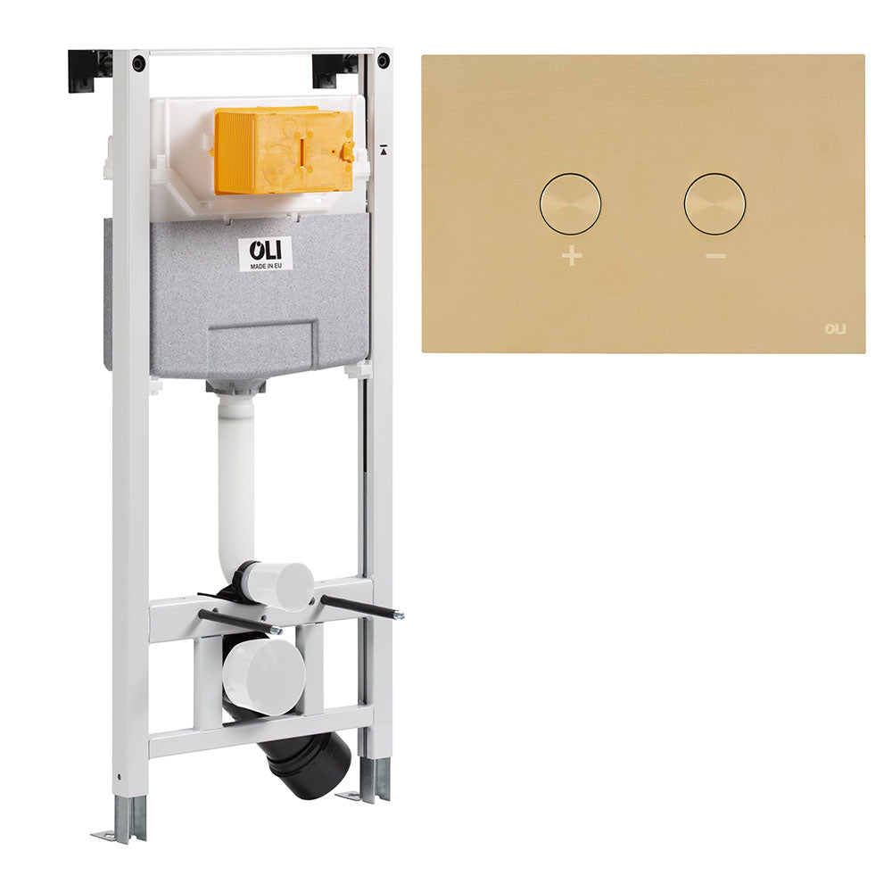 toilet fixing frame with brushed gold flush plate