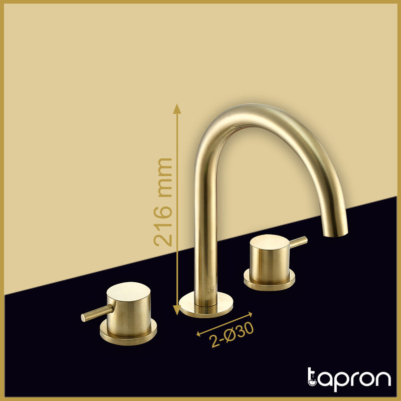 Gold 3 Hole Deck Mounted Basin Mixer Tap-Tapron 