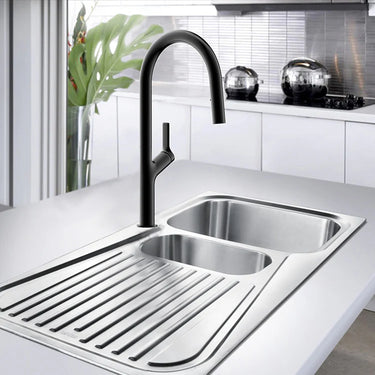 Tapron-Kitchen-Mixer-Tap-with-Concealed-Dual-Function-Pull-Out-Spray-Head-Matt-Black-Finish-LifeStyle-Image