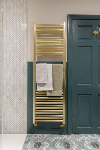 Brushed Brass Vertical Heated Towel Rail Gold Radiator 1200mm x 500mm - Dual Fuel