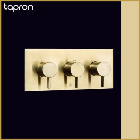 Gold 3 Outlets Thermostatic Concealed Shower Valve, Horizontal -Tapron
