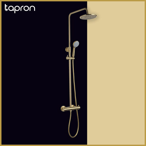 Gold Bath Shower Mixer Rigid Riser Shower Kit - Tapron