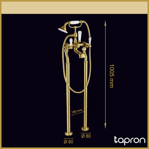 Gold Freestanding Bath Shower Mixer Tap with Shower Kit-Tapron