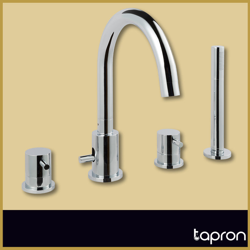 2-Outlet Deck-Mounted Bath Mixer Tap and Hand Shower Set-Tapron