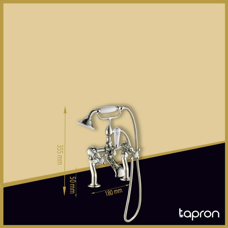 Nickel Traditional Deck Mounted Bath Shower Mixer Tap with Handset –Tapron