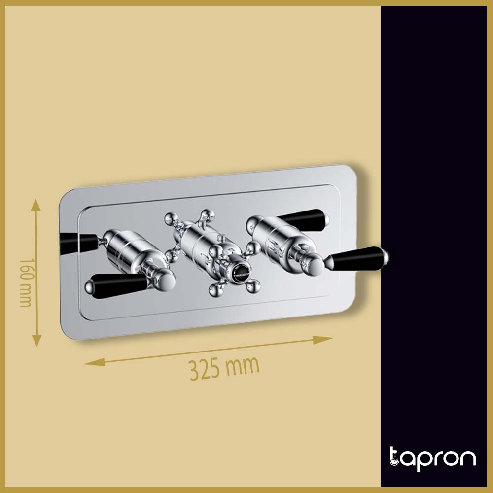 CHROME Black Lever Thermostatic Conceal 3 Outlet Shower Valve Horizontal-Tapron