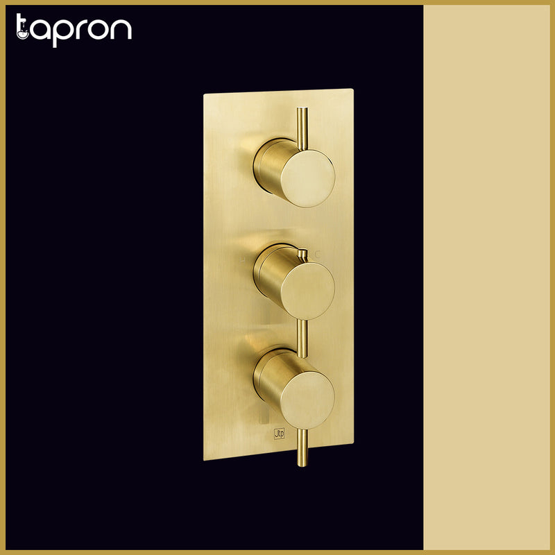  Brushed Brass Gold 2 Outlet Concealed Thermostatic Shower Valve - Tapron