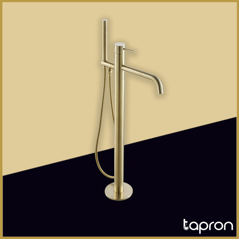 Gold Freestanding Bath Shower Mixer Tap with Kit -Tapron