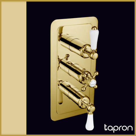 Gold 2 Way Concealed Thermostatic Shower Mixer Valve-Tapron