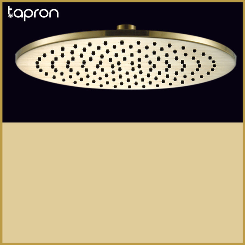 Round Gold Shower Head 200mm, 250mm, 300mm - Brushed Brass Finish