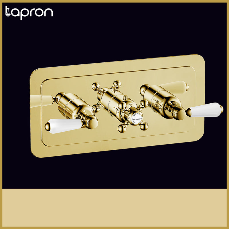 Gold 3 Outlet Thermostatic Concealed Shower Valve -Tapron