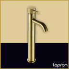 Brushed brass  high rise basin mixer tap 