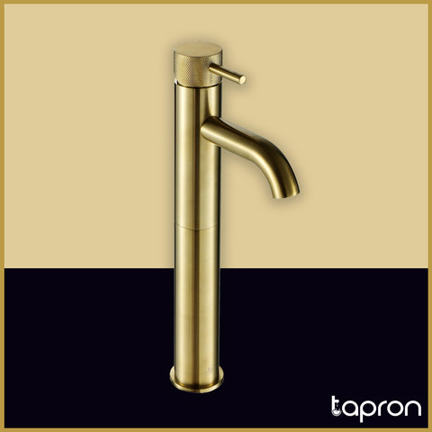  Brushed Brass  Tall Basin Mixer Tap with Designer Handle -Tapron