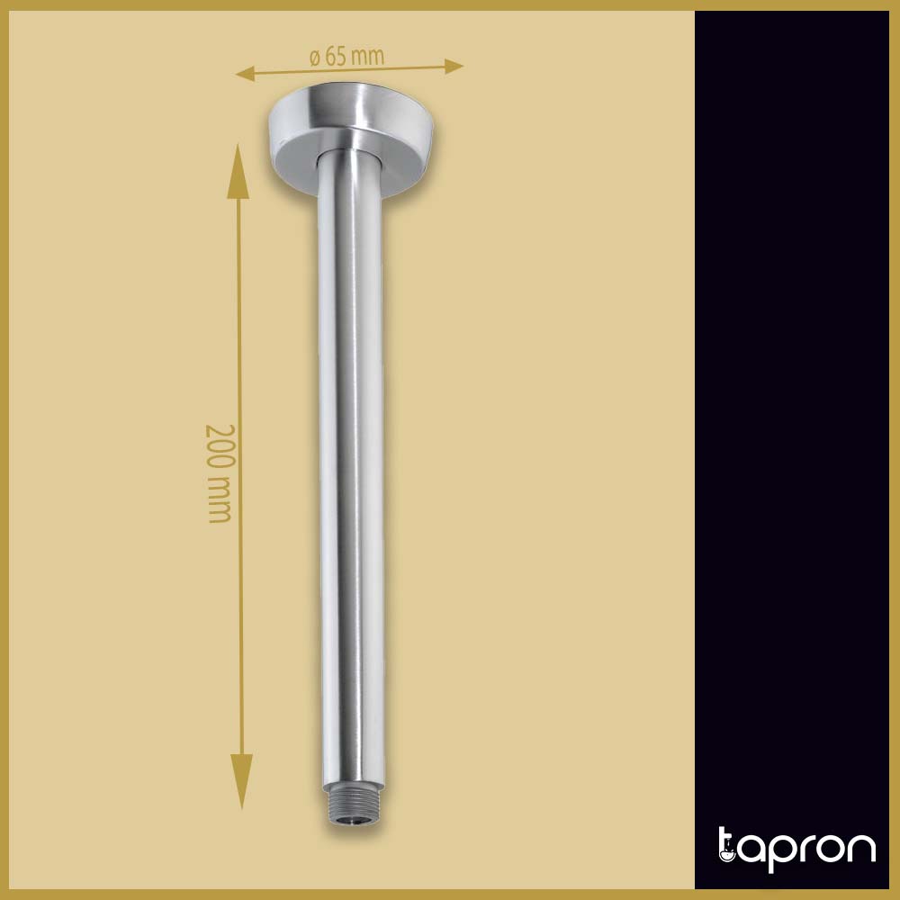 Inox Brushed Stainless Steel Vertical Ceiling Shower Arm - 200mm Secondary image