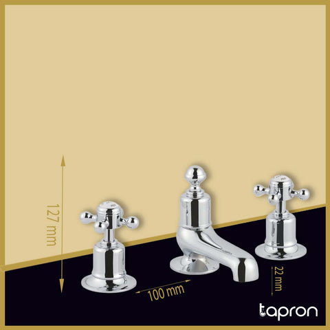 Traditional Deck Mounted 3 Hole Basin Mixer Tap with Long Nose spout -Tapron
