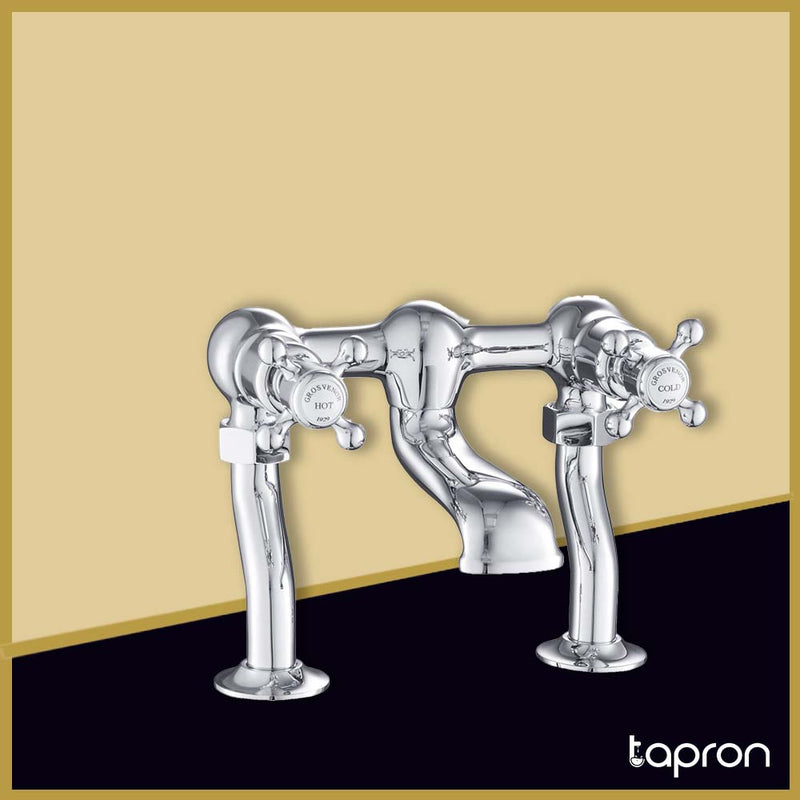 Traditional Deck Mounted Bath Filler Tap with Crosshead Handles-Tapron