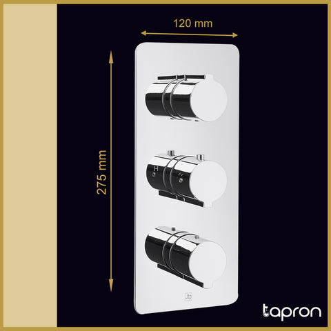 Chrome 3 Outlet Thermostatic Shower Valve-Tapron
