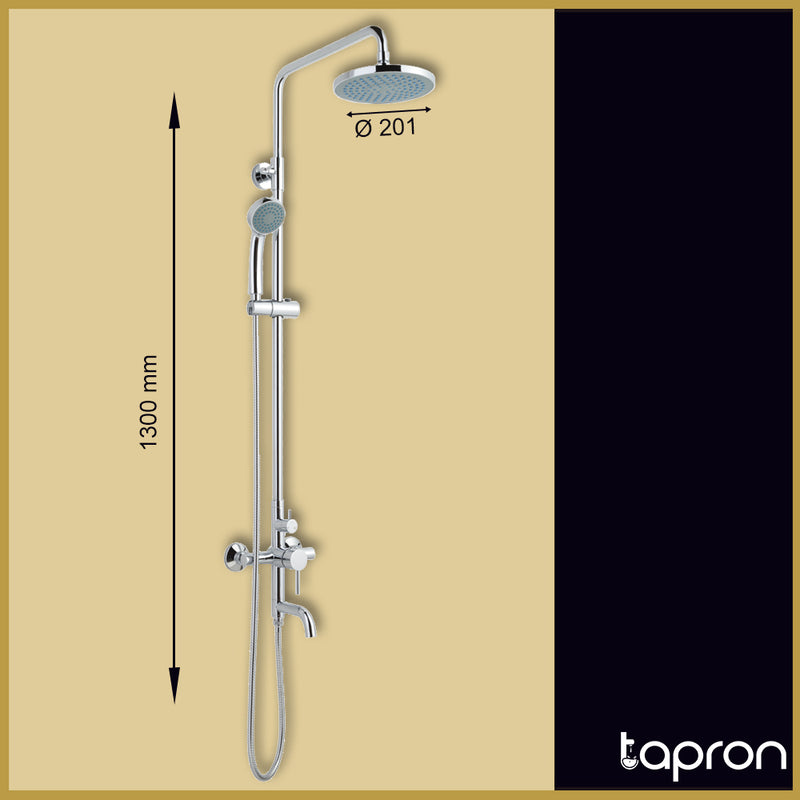 Rigid Riser Shower Set with Overhead Shower, Hand Shower, and Spout-Tapron