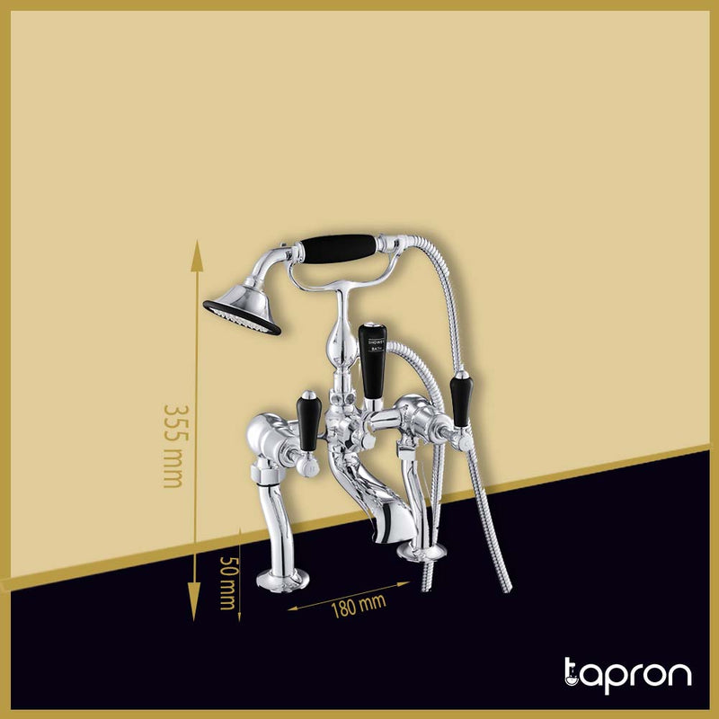 chrome Black Pinch Deck Mounted Bath Shower Mixer with Kit-Tapron