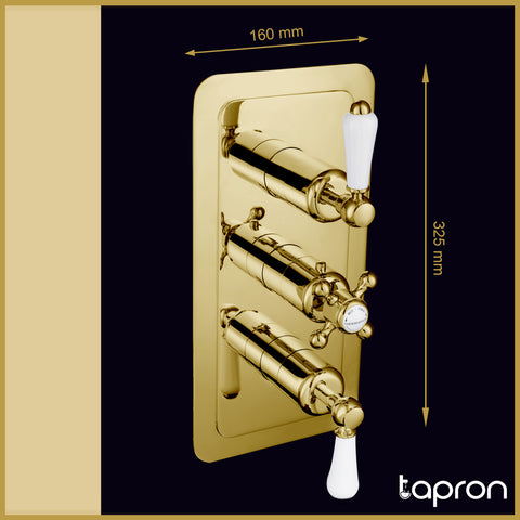 Gold 2 Way Concealed Thermostatic Shower Mixer Valve-Tapron