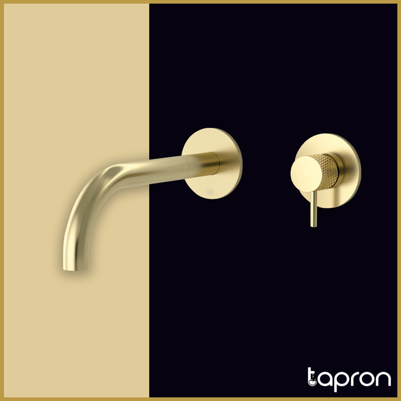 Gold Wall Mounted Basin Mixer Tap with Designer Handle -Tapron