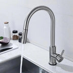 brushed steel pull out kitchen tap 