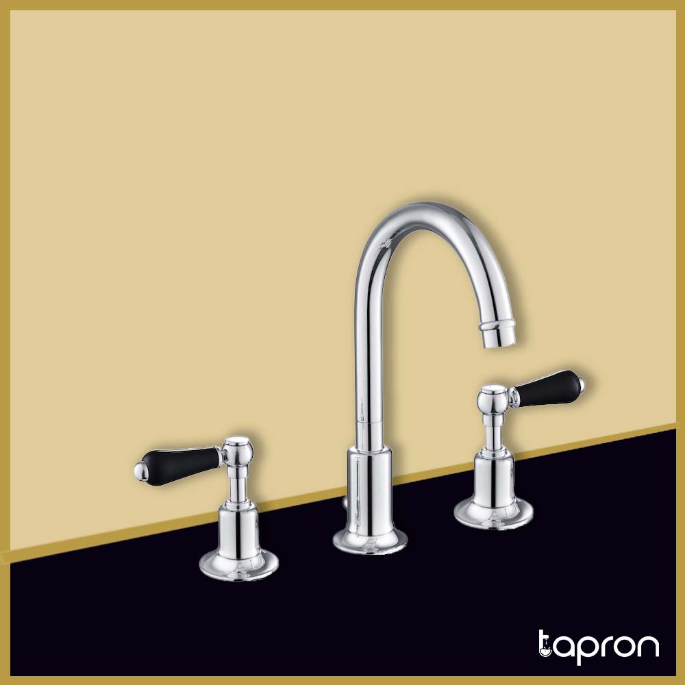 Chrome Black Lever 3 Hole Basin Mixer Tap -Tapron