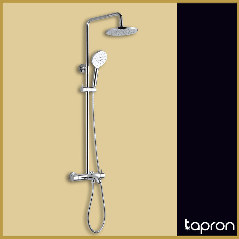 Thermostatic Shower 3 Outlet Adjustable Riser with Hand Shower and Bath Spout-Tapron