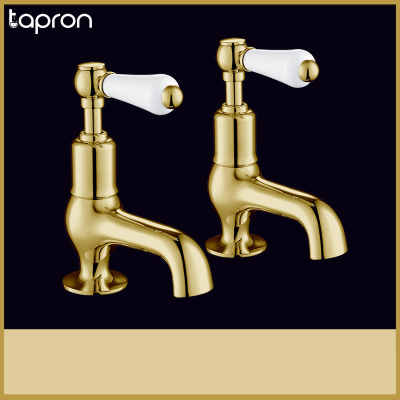 Antique Brass Cloakroom Pillar Taps with Lever Handle-Tapron
