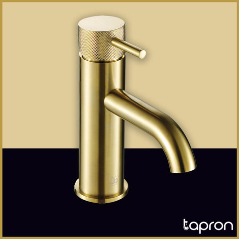 Gold Basin Mixer Tap with Designer Handle -Tapron
