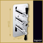 Chrome Black Lever Thermostatic Conceal 2 Outlet Shower Valve Vertical-Tapron