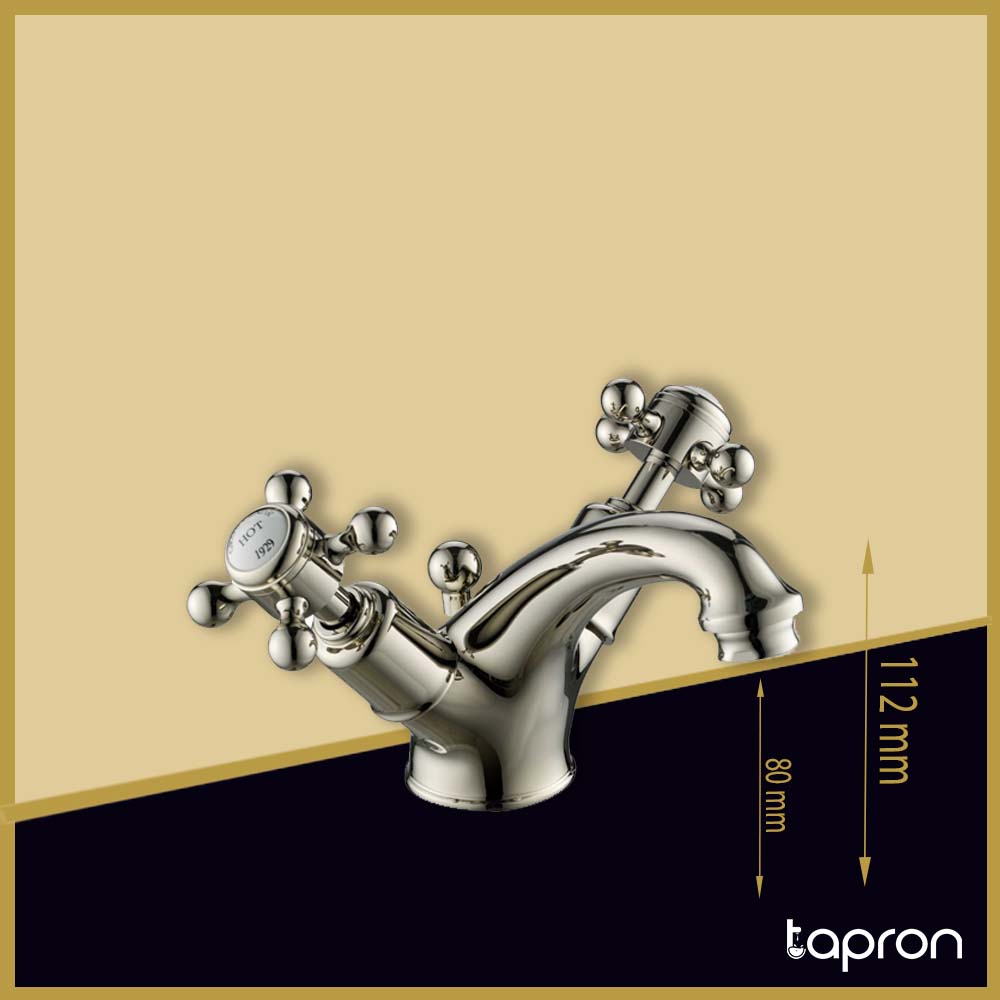 Traditional Mono Basin Mixer Tap with Crosshead Handles and Pop up Waste - Brushed Nickel Secondary image